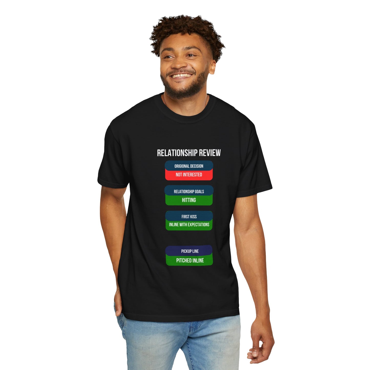 Relationship Review t-shirt colour and size options, Black, Berry and Pepper, sizes S to 3XL