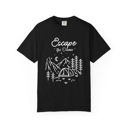 Escape the Drama T-Shirt | Minimal Campsite Graphic Tee | outdoor lifestyle t-shirt | camping gift | Odyssey Camp & Co.