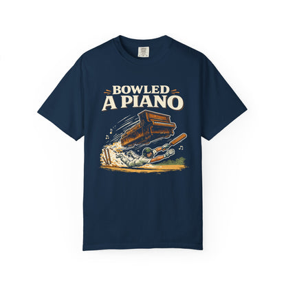 Bowled A Piano | Funny Cricket T-Shirt Retro Graphic Cricket Tee | navy | Odyssey Camp & Co.