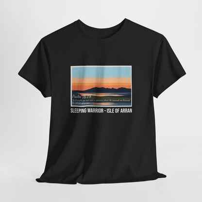 Sleeping Warrior Isle of Arran Sunset Tee — Psalm 18:19 T-Shirt