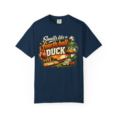 Smells Like a Fourth Ball Duck | Funny Cricket T-Shirt Retro Graphic Tee | navy | Odyssey Camp & Co.
