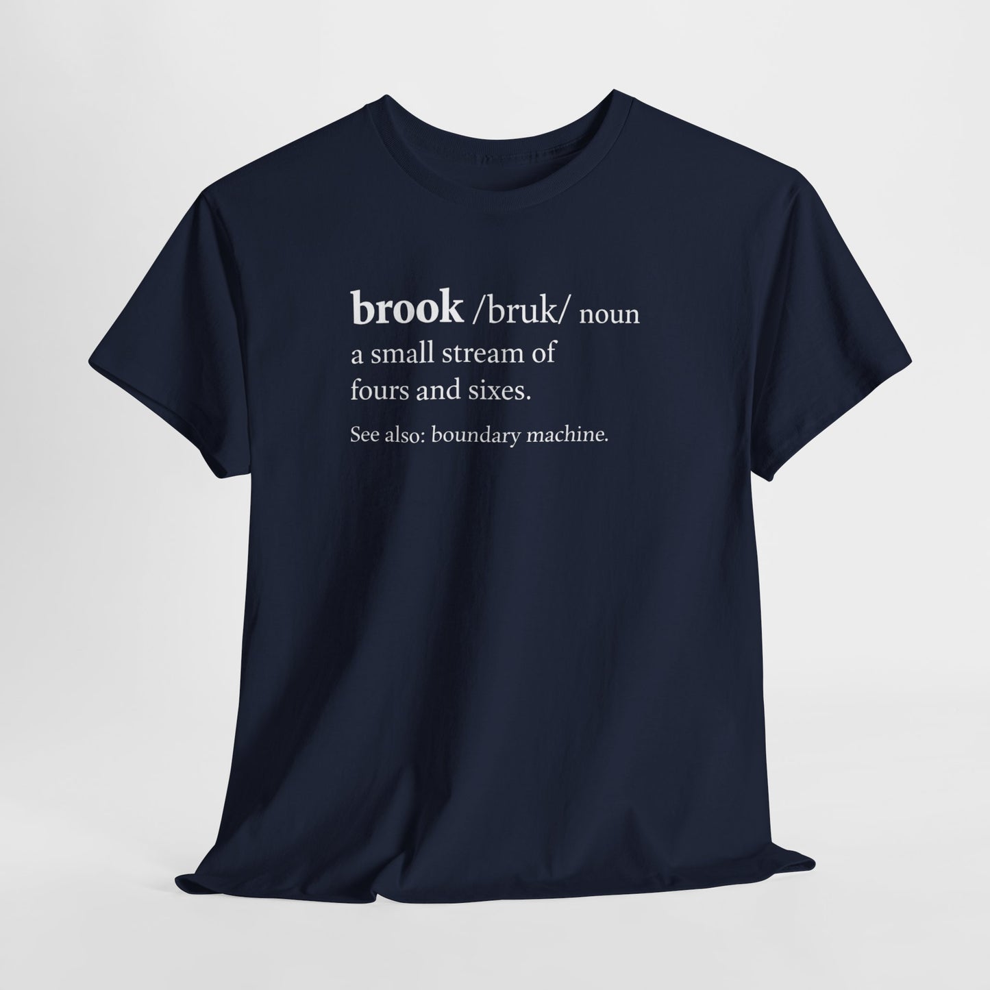 Brook Boundary Machine Dictionary T-Shirt | Cricket Fan Graphic Tee Navy