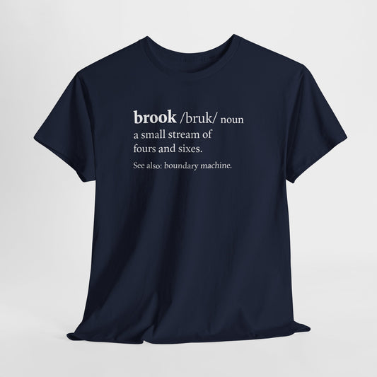 Brook Boundary Machine Dictionary T-Shirt | Cricket Fan Graphic Tee Navy