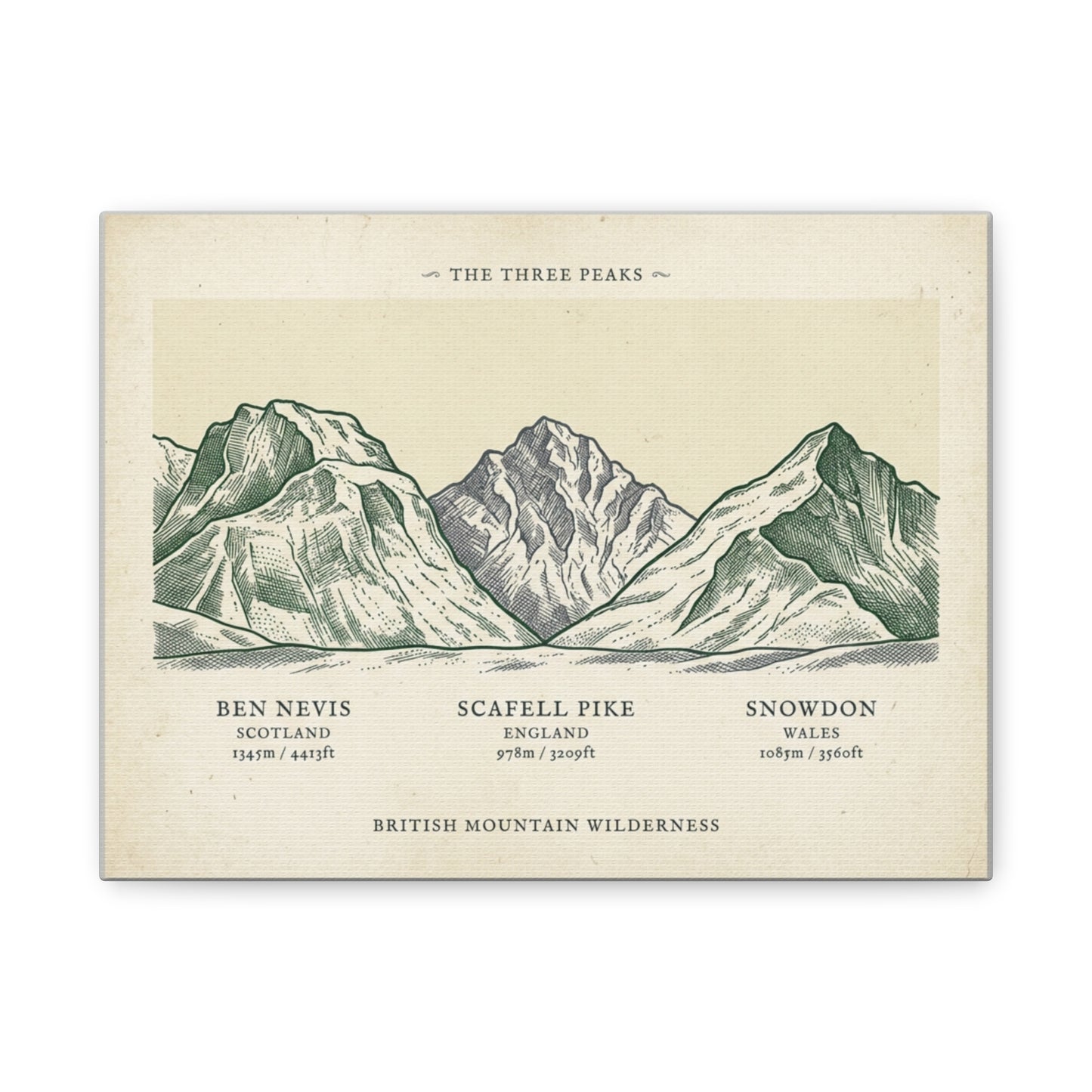 The Three Peaks Matte Canvas Print | Ben Nevis Scafell Pike Snowdon Stretched Wall Art | Odyssey Camp & Co.