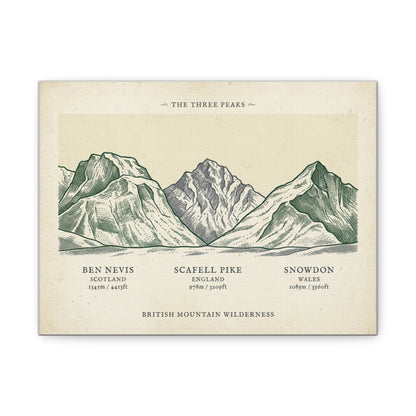 The Three Peaks Matte Canvas Print | Ben Nevis Scafell Pike Snowdon Stretched Wall Art | Odyssey Camp & Co.