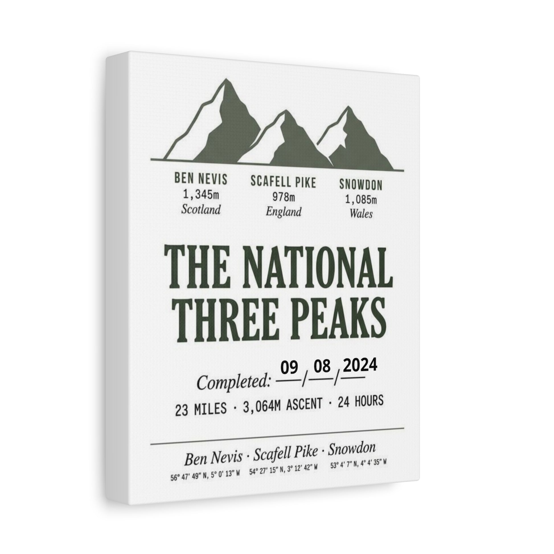 Personalised National Three Peaks Completion Canvas Print Stretched Print | Odyssey Camp & Co.