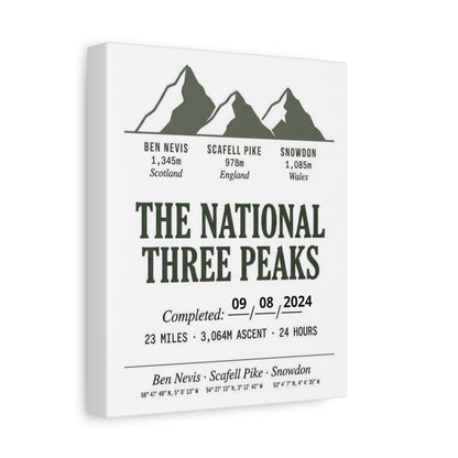 Personalised National Three Peaks Completion Canvas Print Stretched Print | Odyssey Camp & Co.