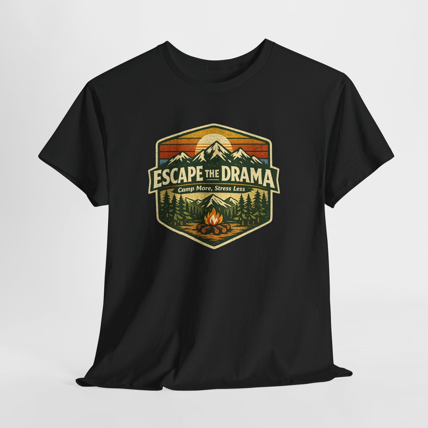 Escape the Drama Camp More Stress Less Shirt | Retro Campfire Tee | Odyssey Camp & Co.