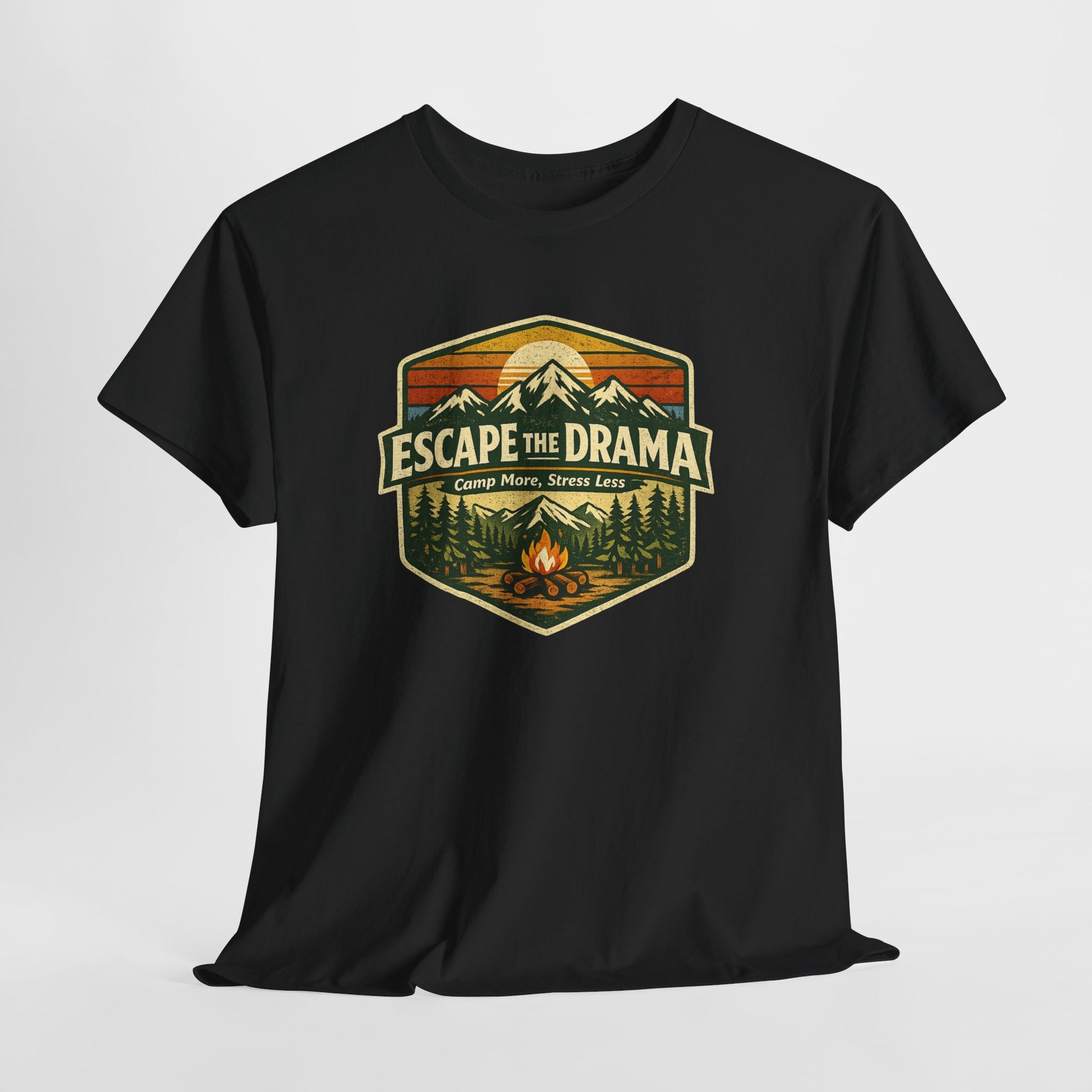 Escape the Drama Camp More Stress Less Shirt | Retro Campfire Tee | Odyssey Camp & Co.