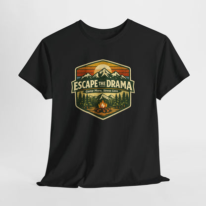 Escape the Drama Camp More Stress Less Shirt | Retro Campfire Tee | Odyssey Camp & Co.