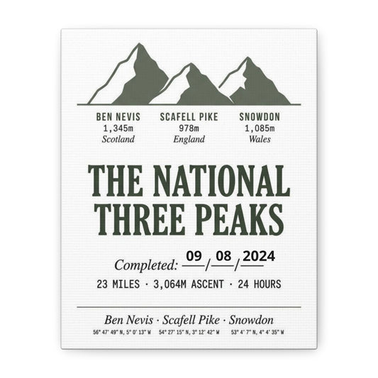 Personalised National Three Peaks Completion Canvas Print Stretched Print