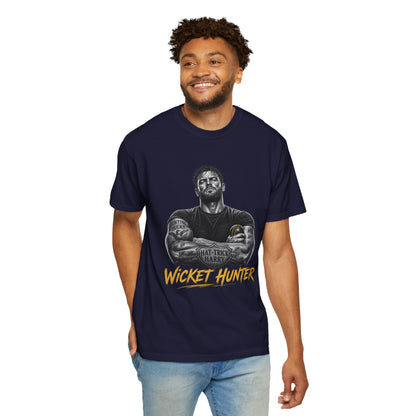 Wicket Hunter cricket t-shirt colour option, heavyweight garment-dyed cotton tee