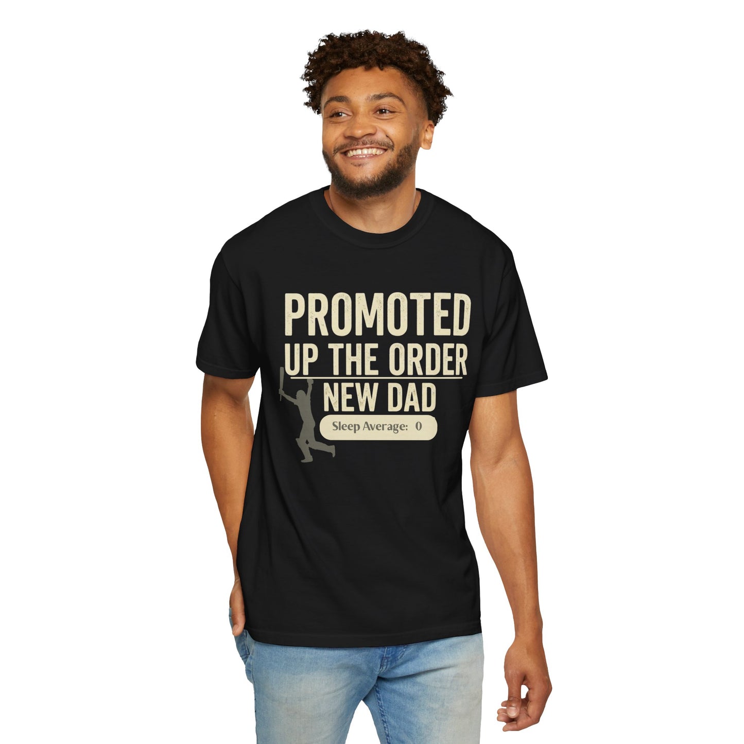New cricket dad t-shirt black promoted up the order sleep average 0 | New Dad T-Shirt | Odyssey Camp & Co.