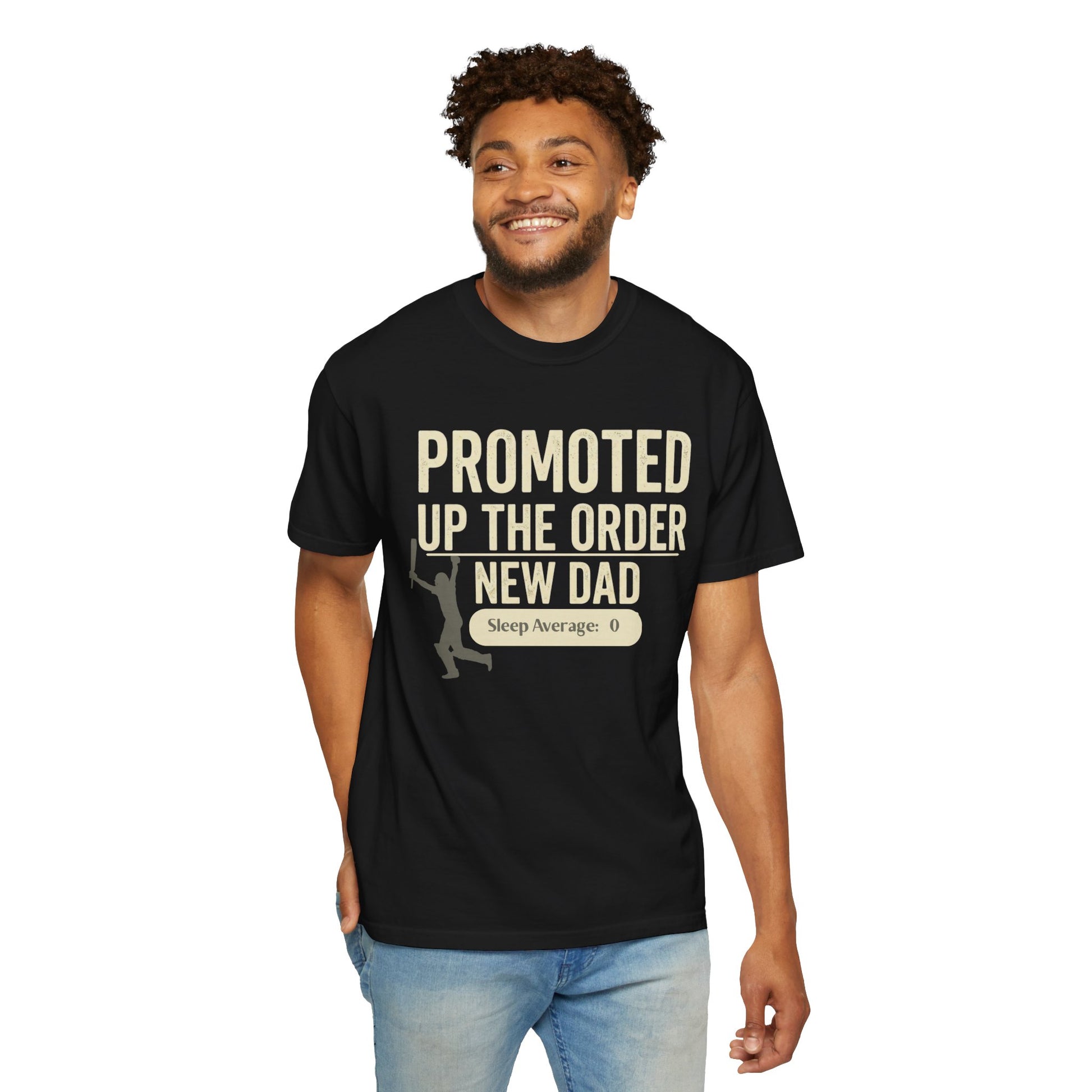 New cricket dad t-shirt black promoted up the order sleep average 0 | New Dad T-Shirt | Odyssey Camp & Co.