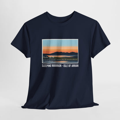 Sleeping Warrior Isle of Arran Sunset Tee — Psalm 18:19 T-Shirt
