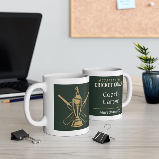 Personalized Cricket Coach Gift | Coffee Cup and Coaster Set