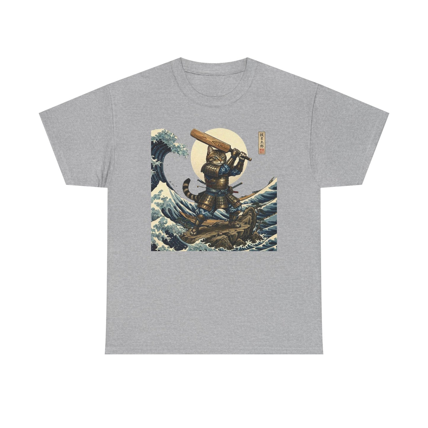 Samurai Cricket Cat Wave T-Shirt grey