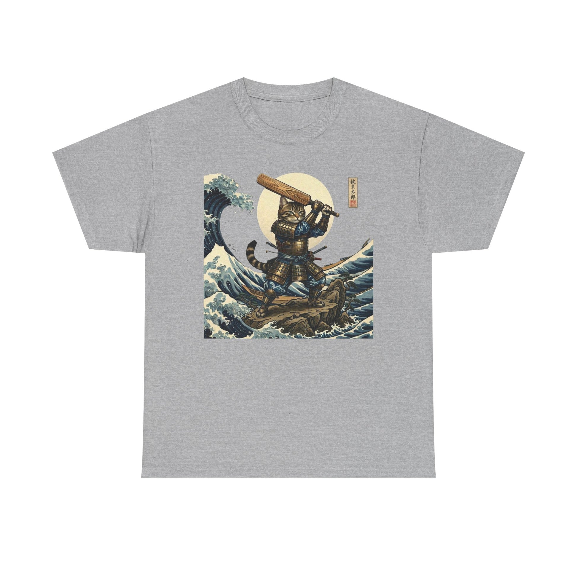 Samurai Cricket Cat Wave T-Shirt grey