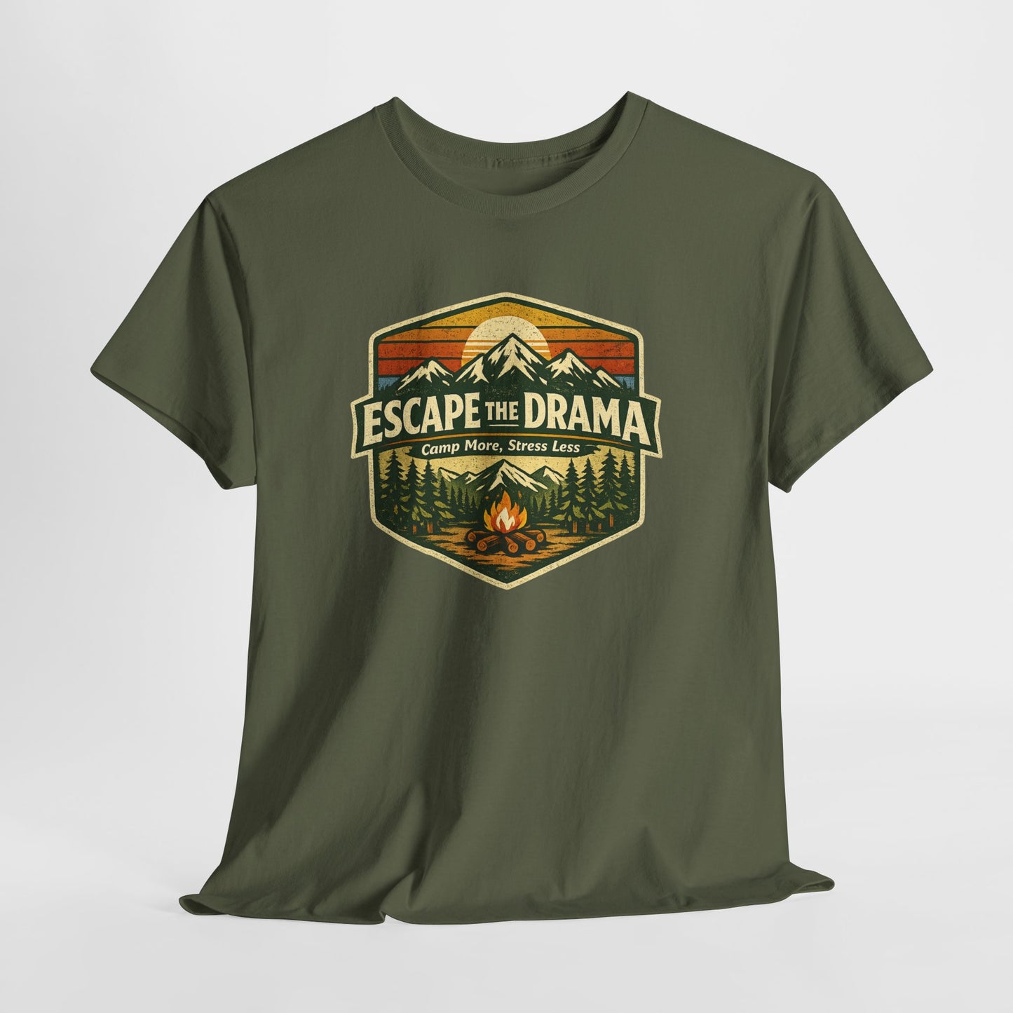 Escape the Drama Camp More Stress Less Shirt | Retro Campfire Tee | Odyssey Camp & Co.