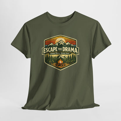 Escape the Drama Camp More Stress Less Shirt | Retro Campfire Tee | Odyssey Camp & Co.