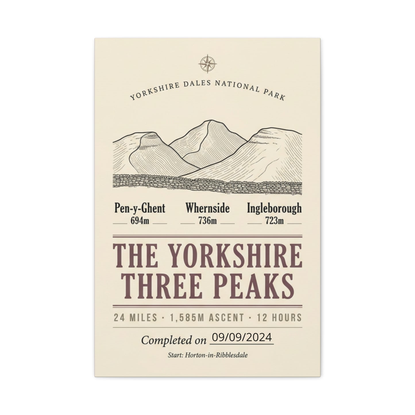 Yorkshire Three Peaks Matte Canvas Print | Stretched Hiking Poster | matte stretched canvas wall art | Odyssey Camp & Co.