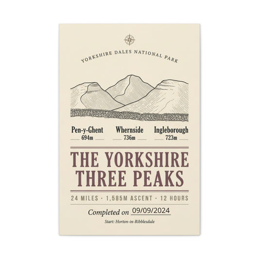 Yorkshire Three Peaks Matte Canvas Print — Stretched Hiking Poster (Completed 09/09/2024)