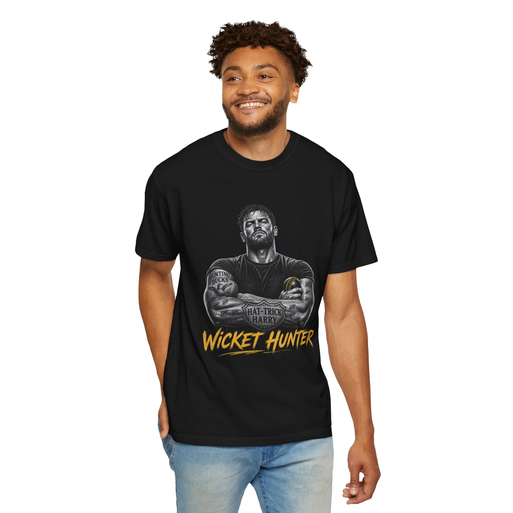 Wicket Hunter garment-dyed cricket tee, Odyssey Camp & Co. cricket apparel