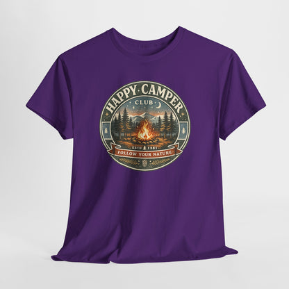 Unisex Happy Camper Tee | Vintage Campfire Badge Shirt | Odyssey Camp & Co.