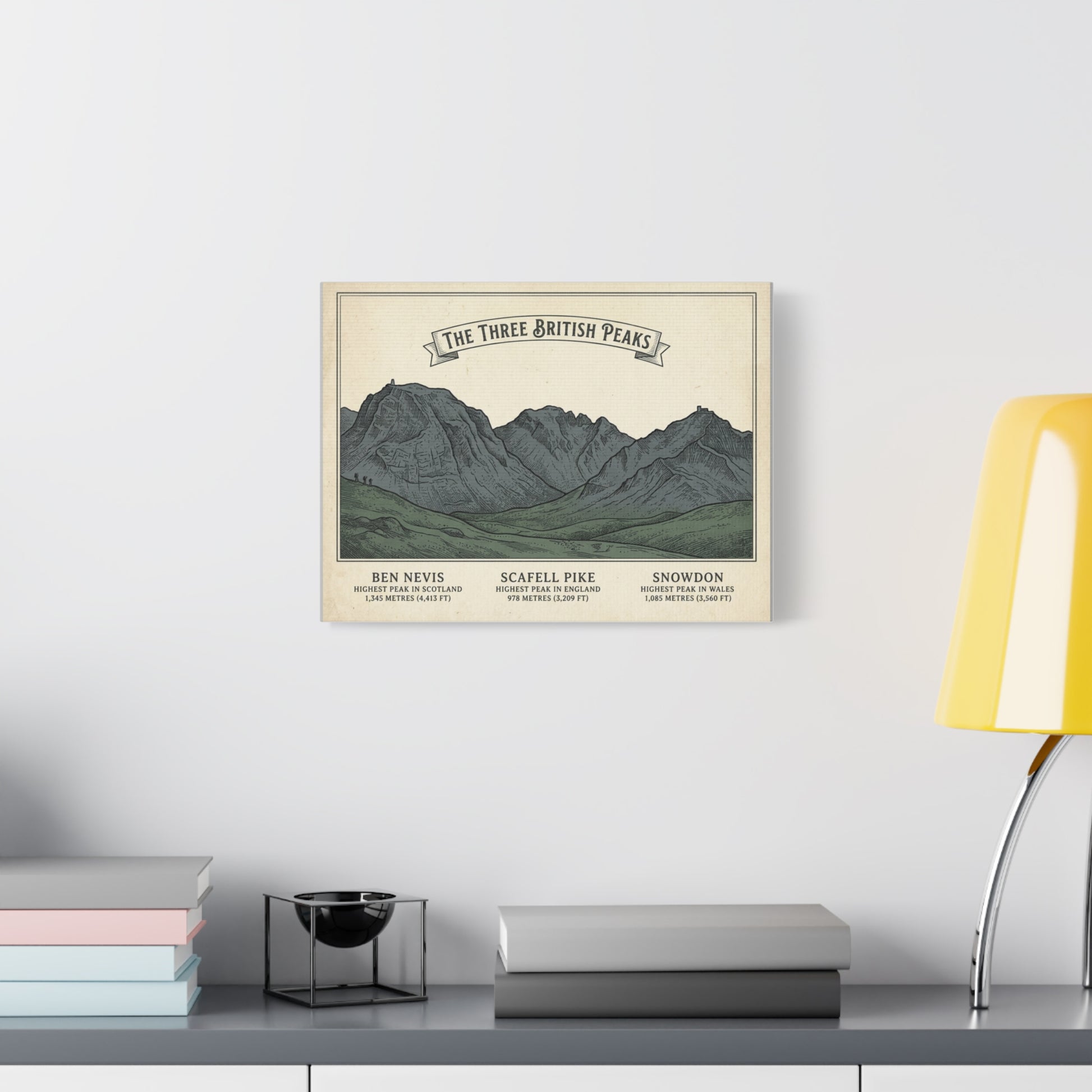 The Three British Peaks Matte Canvas Print | Ben Nevis Scafell Pike Snowdon Stretched Wall Art | matte stretched canvas wa...