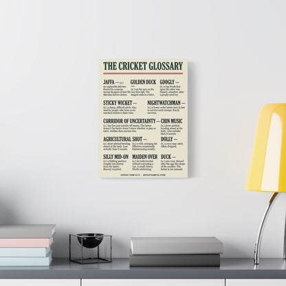 Cricket Slang Glossary Matte Canvas Print | Vintage Sports Poster | Odyssey Camp & Co.