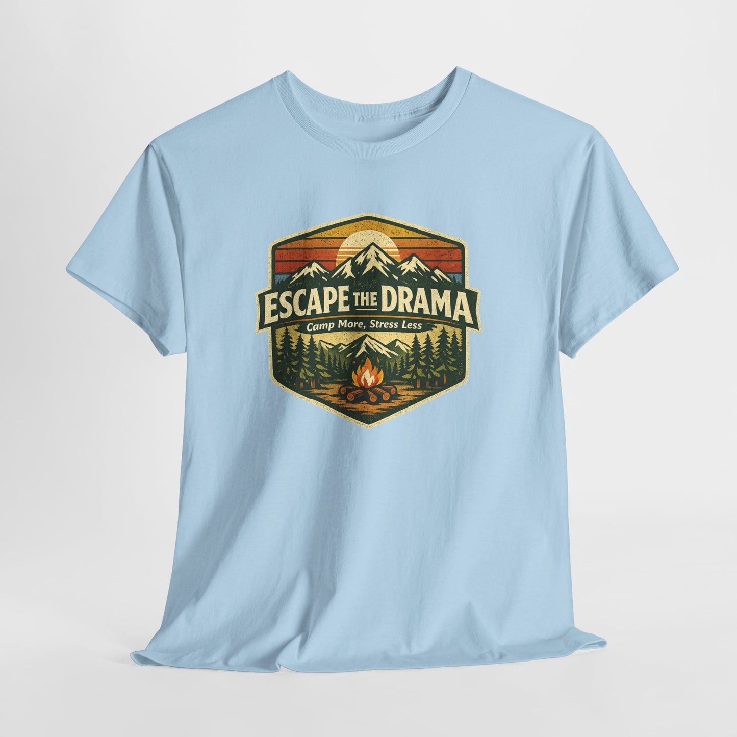Escape the Drama Camp More Stress Less Shirt | Retro Campfire Tee | Odyssey Camp & Co.