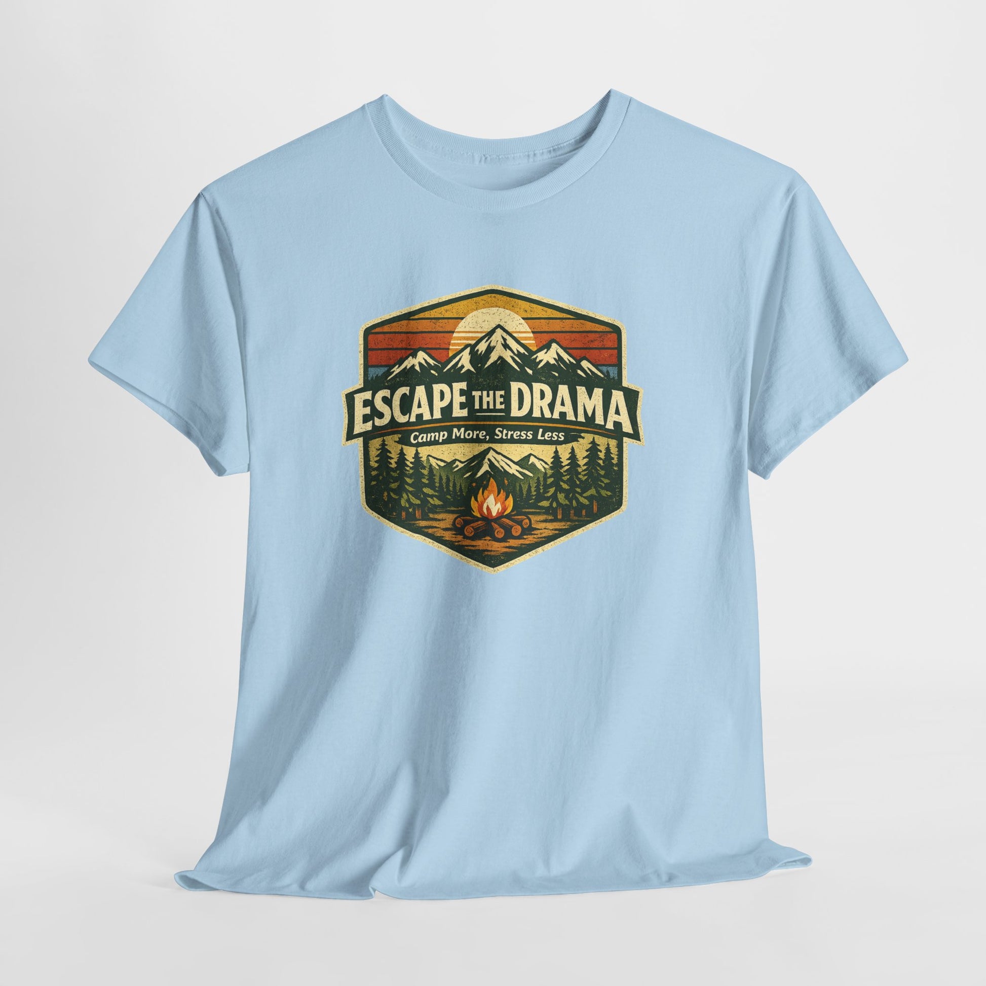 Escape the Drama Camp More Stress Less Shirt | Retro Campfire Tee | Odyssey Camp & Co.