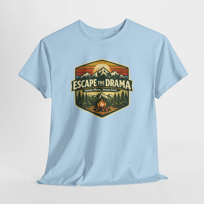 Escape the Drama Camp More Stress Less Shirt | Retro Campfire Tee | Odyssey Camp & Co.