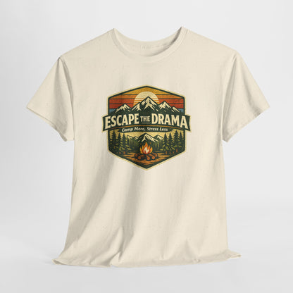 Escape the Drama Camp More Stress Less Shirt | Retro Campfire Tee | Odyssey Camp & Co.