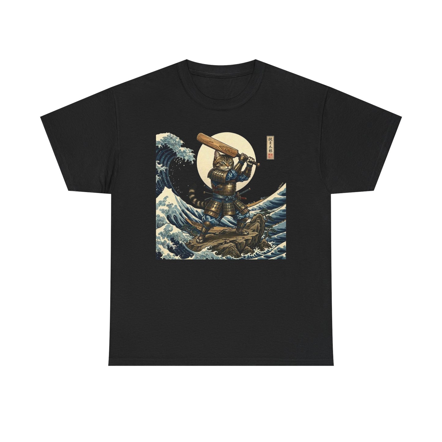Samurai Cricket Cat Wave T-Shirt  black