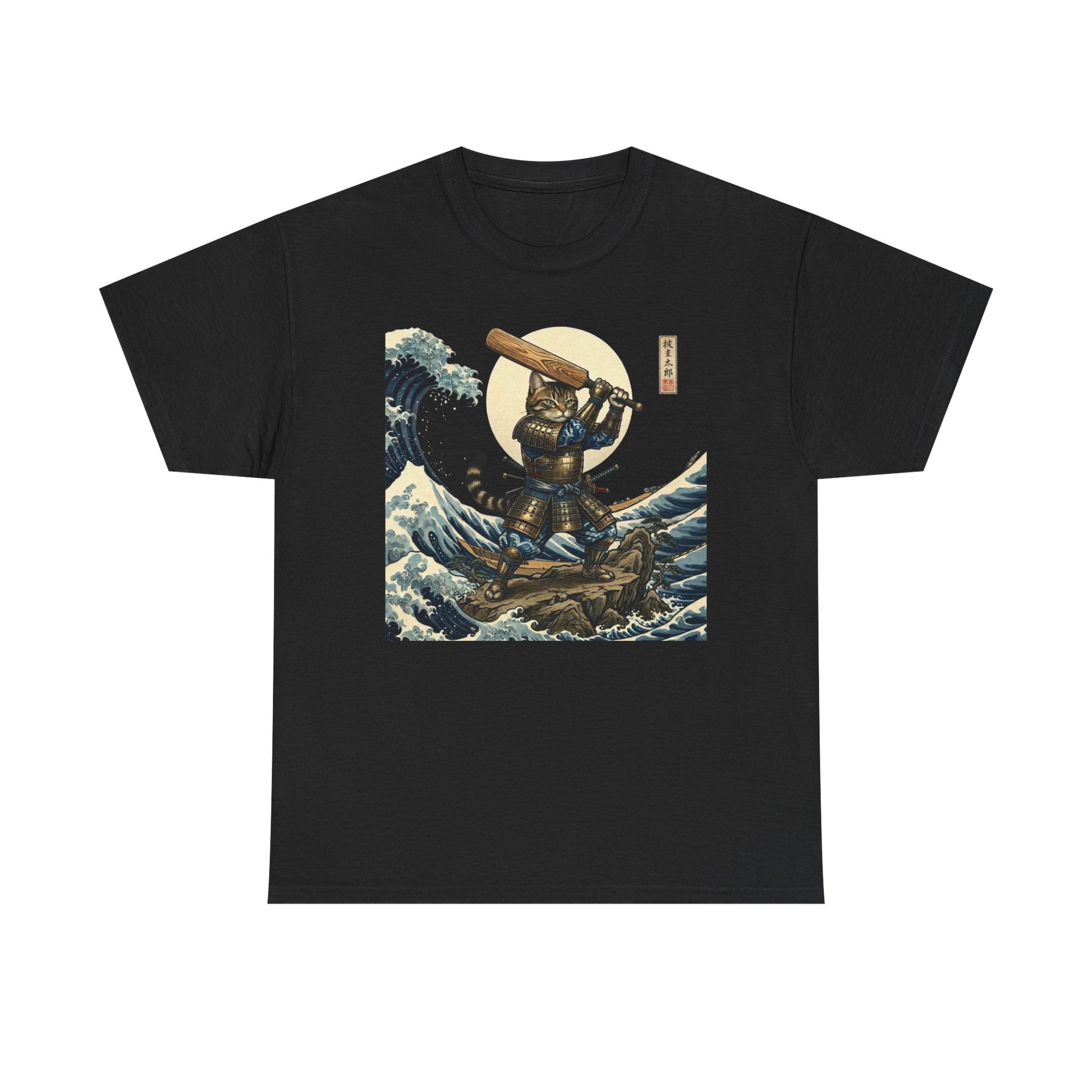Samurai Cricket Cat Wave T-Shirt  black