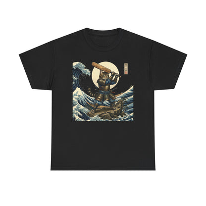 Samurai Cricket Cat Wave T-Shirt  black