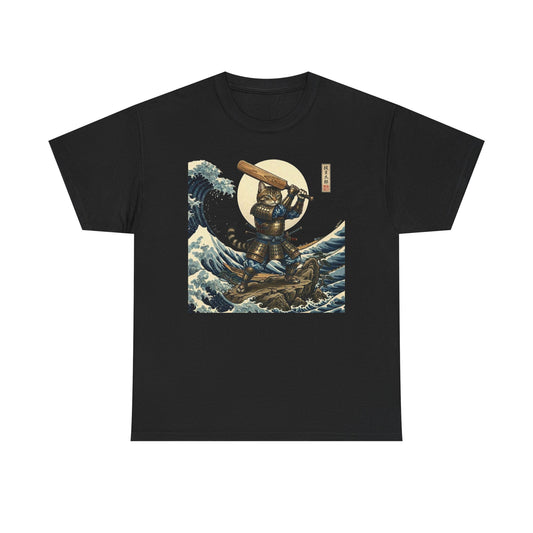 Samurai Cricket Cat Wave T-Shirt  black