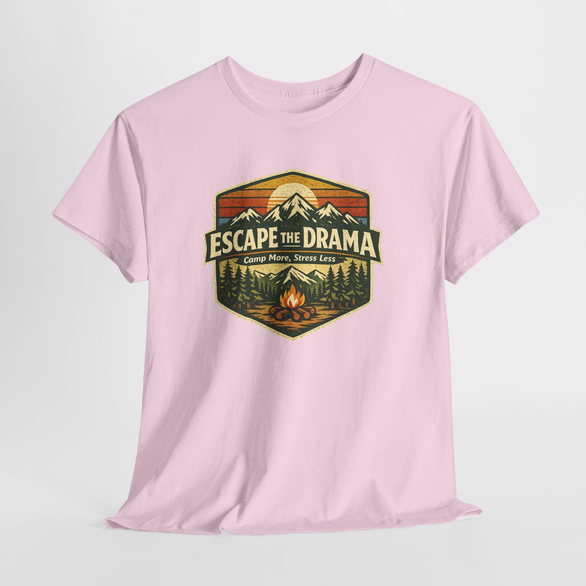 Escape the Drama Camp More Stress Less Shirt | Retro Campfire Tee | Odyssey Camp & Co.
