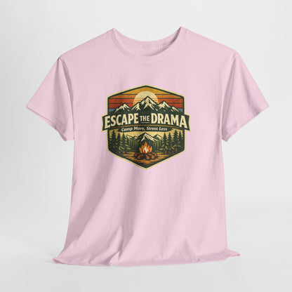 Escape the Drama Camp More Stress Less Shirt | Retro Campfire Tee | Odyssey Camp & Co.