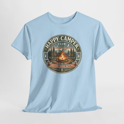Unisex Happy Camper Tee | Vintage Campfire Badge Shirt | Odyssey Camp & Co.