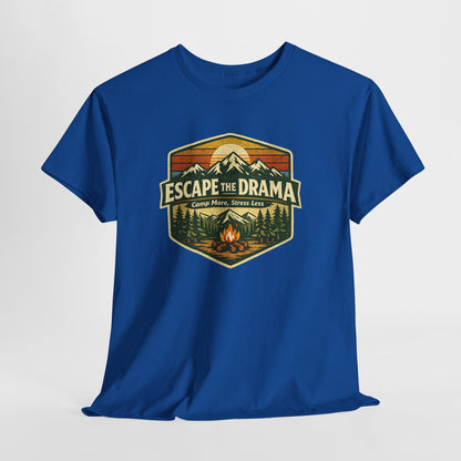 Escape the Drama Camp More Stress Less Shirt | Retro Campfire Tee | Odyssey Camp & Co.