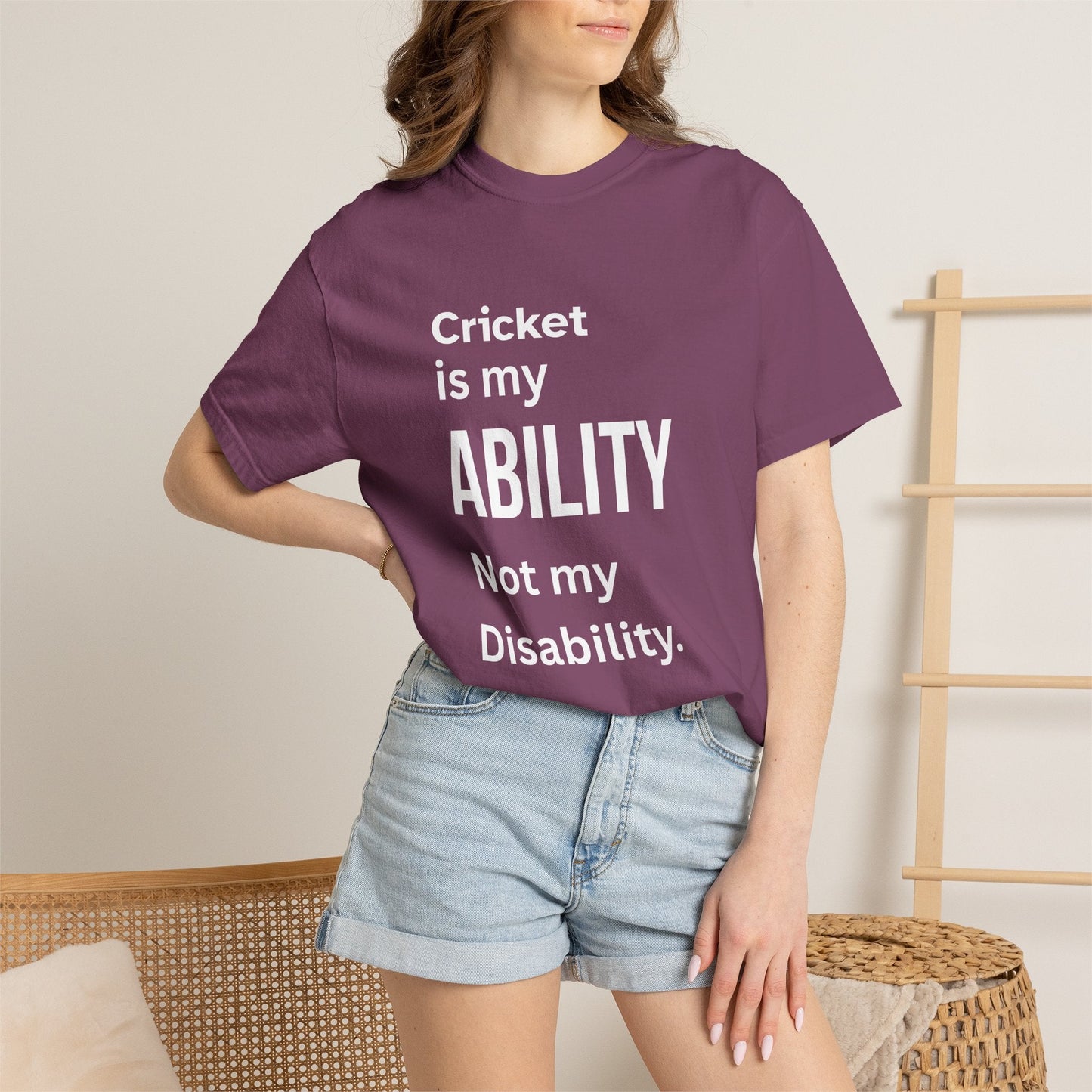 Cricket Is My Ability disability pride cricket t-shirt, full garment view