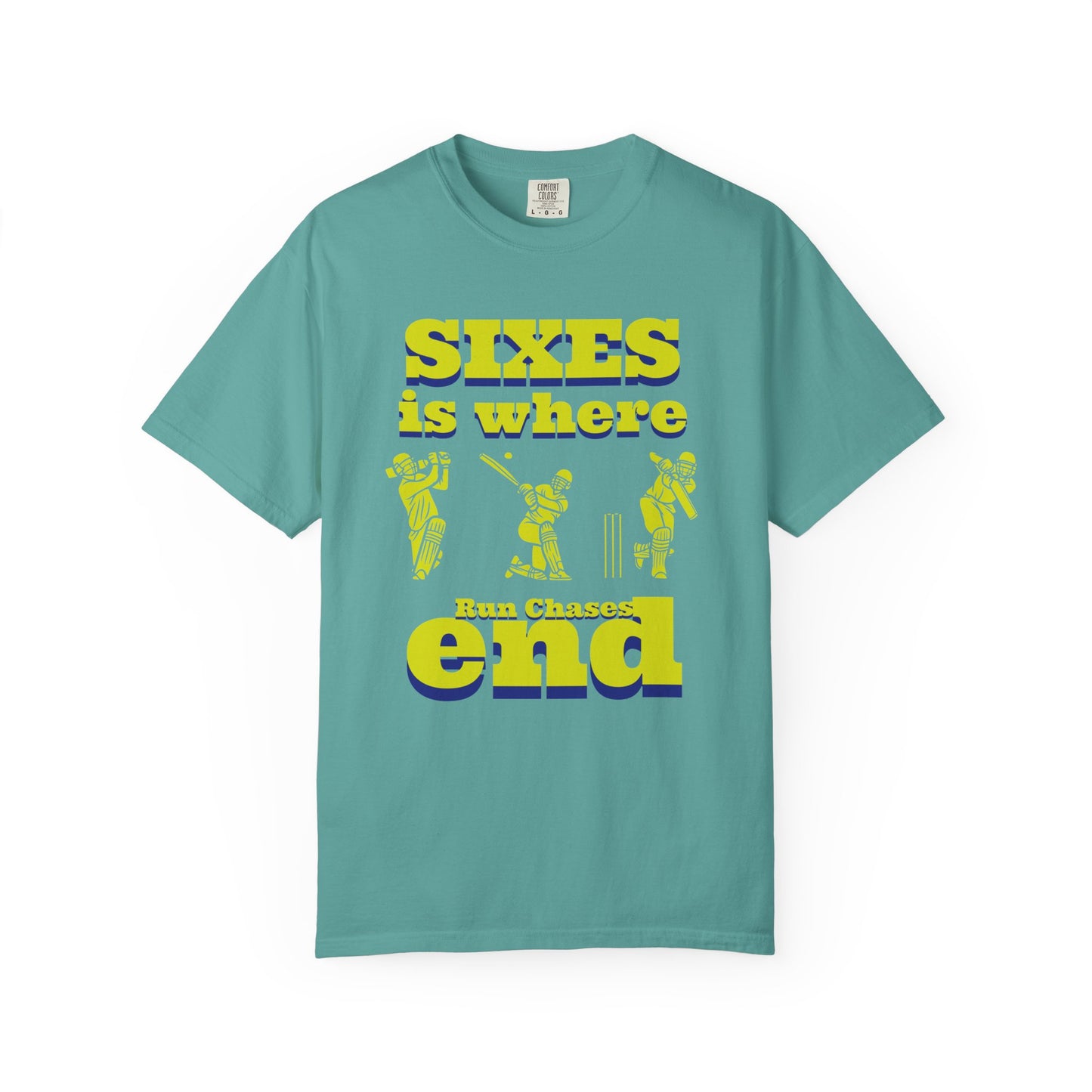 Sixes Is Where Run Chases End | Cricket Power Hitting Tee | garment-dyed cricket t-shirt | cricket fan gift | Odyssey Camp...