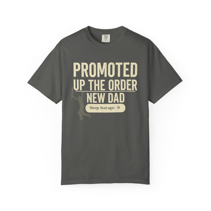 Promoted up the order new dad cricket tee design close up | New Dad T-Shirt | Odyssey Camp & Co.