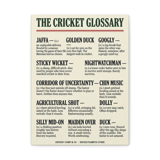 Cricket Slang Glossary Matte Canvas Print | Vintage Sports Poster | matte stretched canvas wall art | Odyssey Camp & Co.