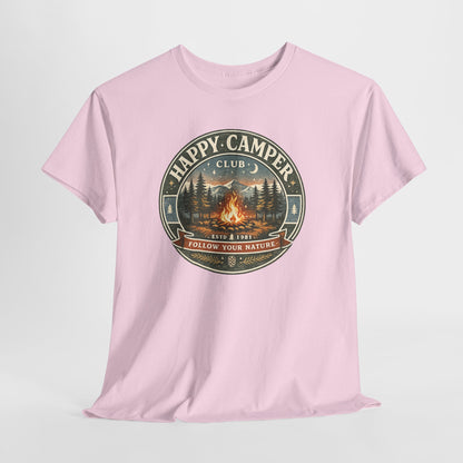 Unisex Happy Camper Tee | Vintage Campfire Badge Shirt | Odyssey Camp & Co.
