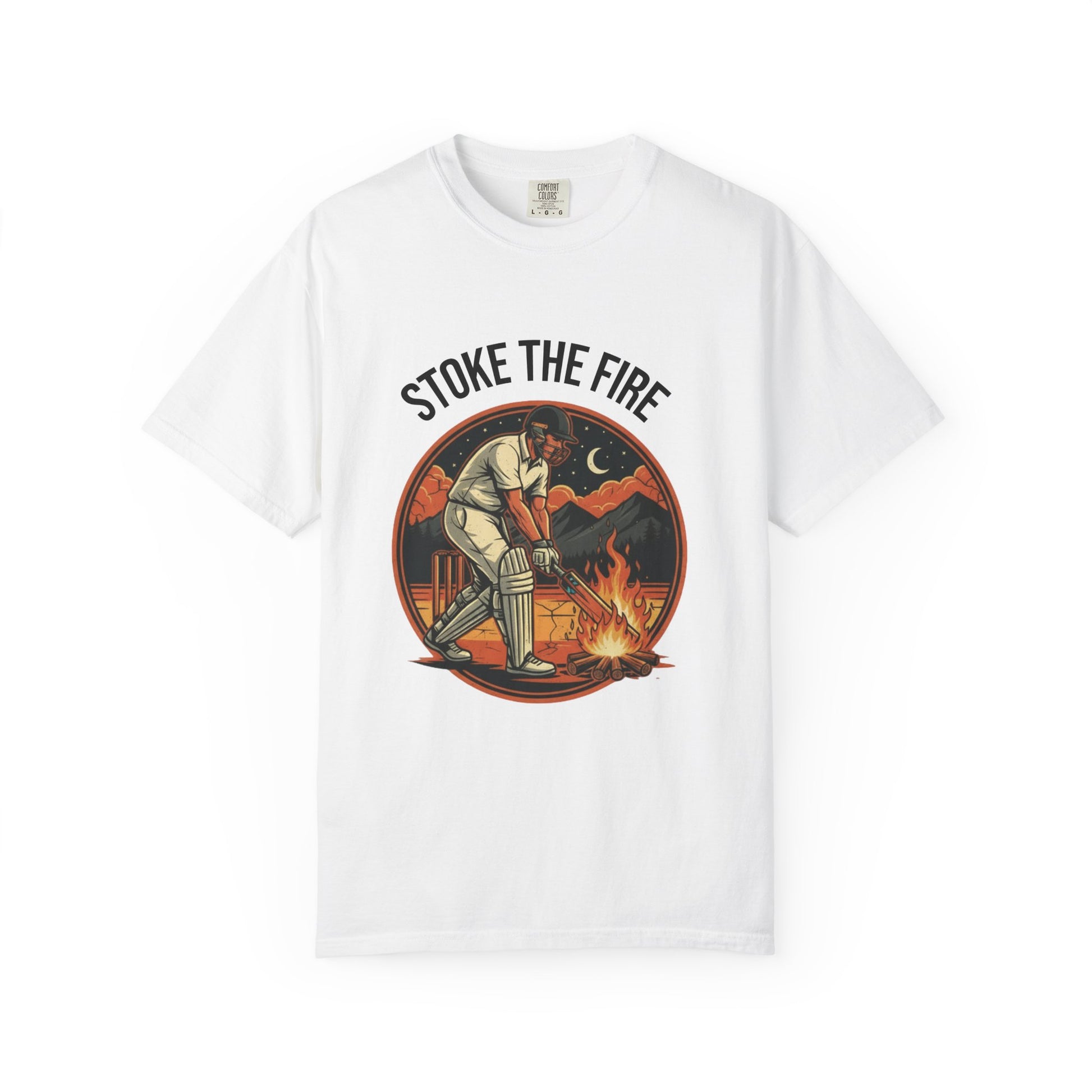 Stoke the Fire T-Shirt | Cricket Campfire Bat Graphic Tee