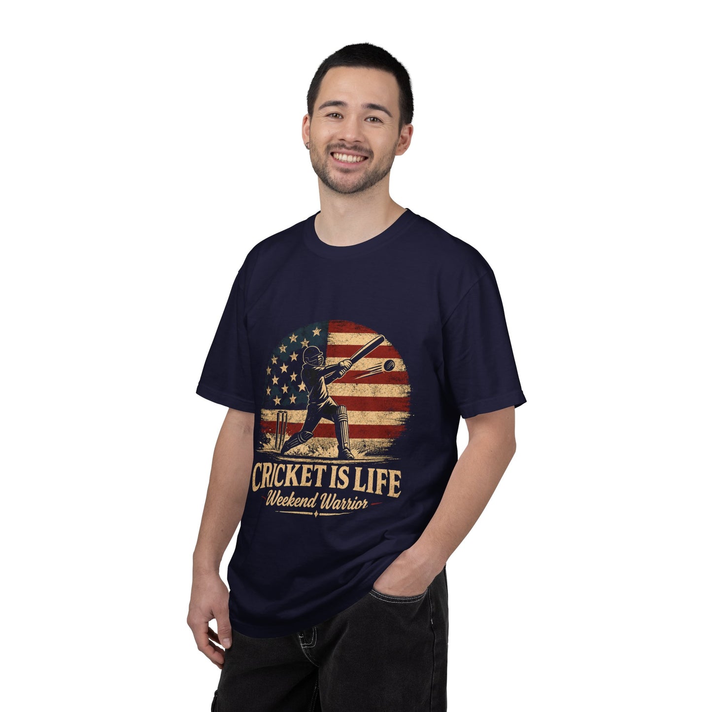 Cricket Is Life T-Shirt | Vintage American Flag Weekend Warrior Tee | Black | Odyssey Camp & Co.