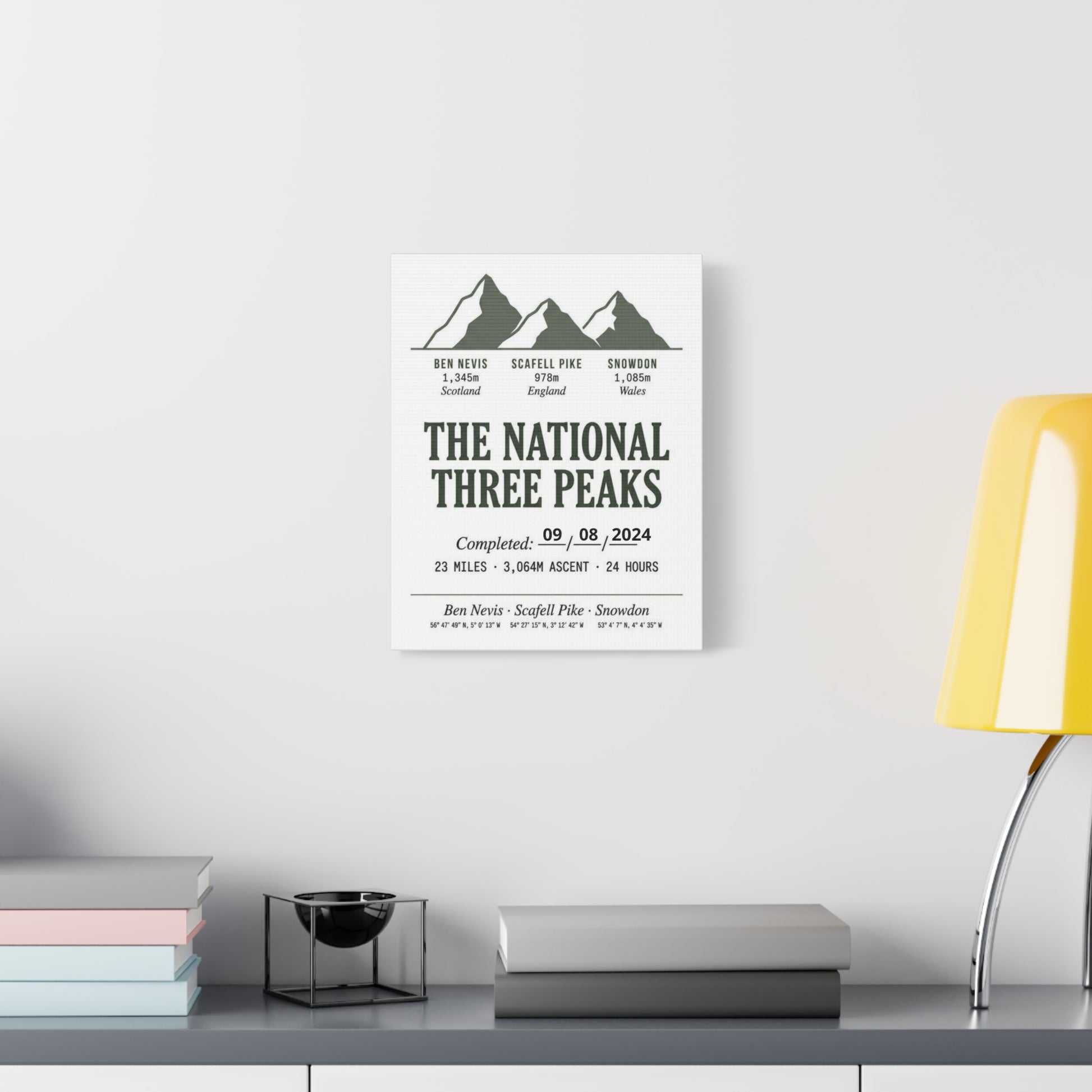 Personalised National Three Peaks Completion Canvas Print Stretched Print | Odyssey Camp & Co.